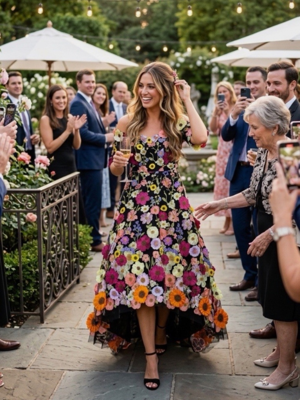 Ricki Freeman Teri Jon 3D Floral High low dress size 8